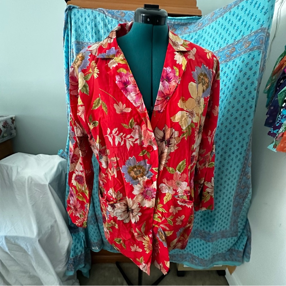 Johnny Was Red Floral lined blazer